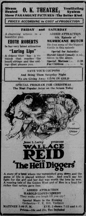 O.K. Theater - Dec 23 1921 Ad